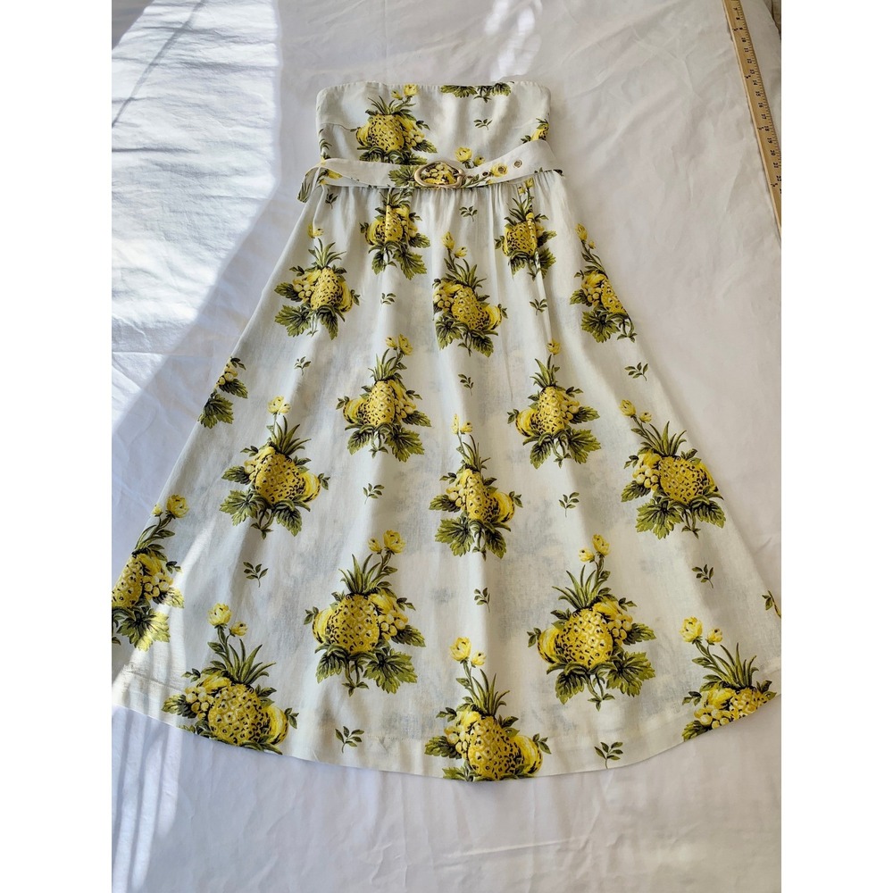 Tahari Cream Linen Sundress Pineapple A‎ Line Fit Flare Resort Vacation Size 8 - Picture 13 of 16